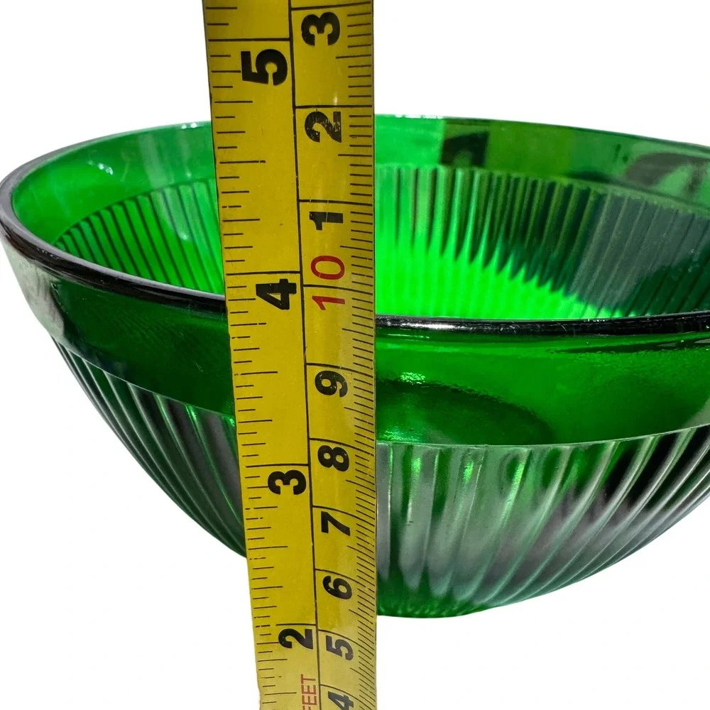 Hoosier Glass 4054 Ribbed Glass‎ Serving Bowl 7-inch Emerald Green Vintage
